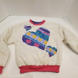 VTG Retro Reversible Sweatshirt Crewneck Kids Med? See Descr Heart Bright Print.